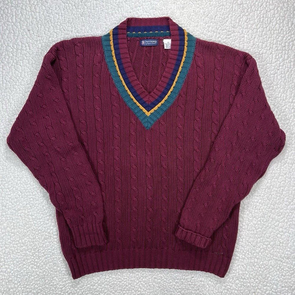 VTG Austin Reed Sweater Men's‎ L Cable Knit Chunky Multicolor Preppy Old Money